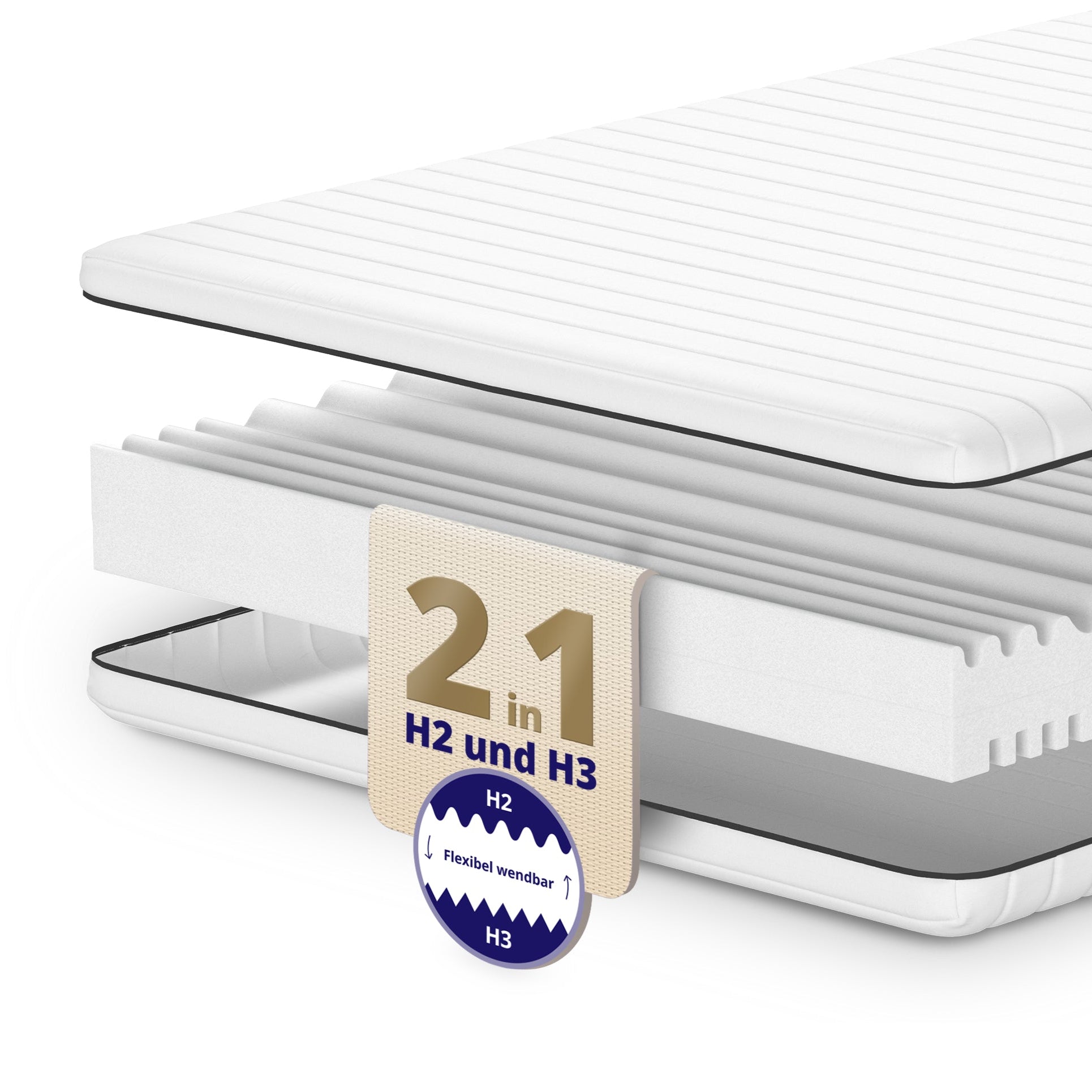 wendematratze 13 cm kaltschaum mit zwei haertegraden h2 und h3 und ergonomischem 7 zonen kern