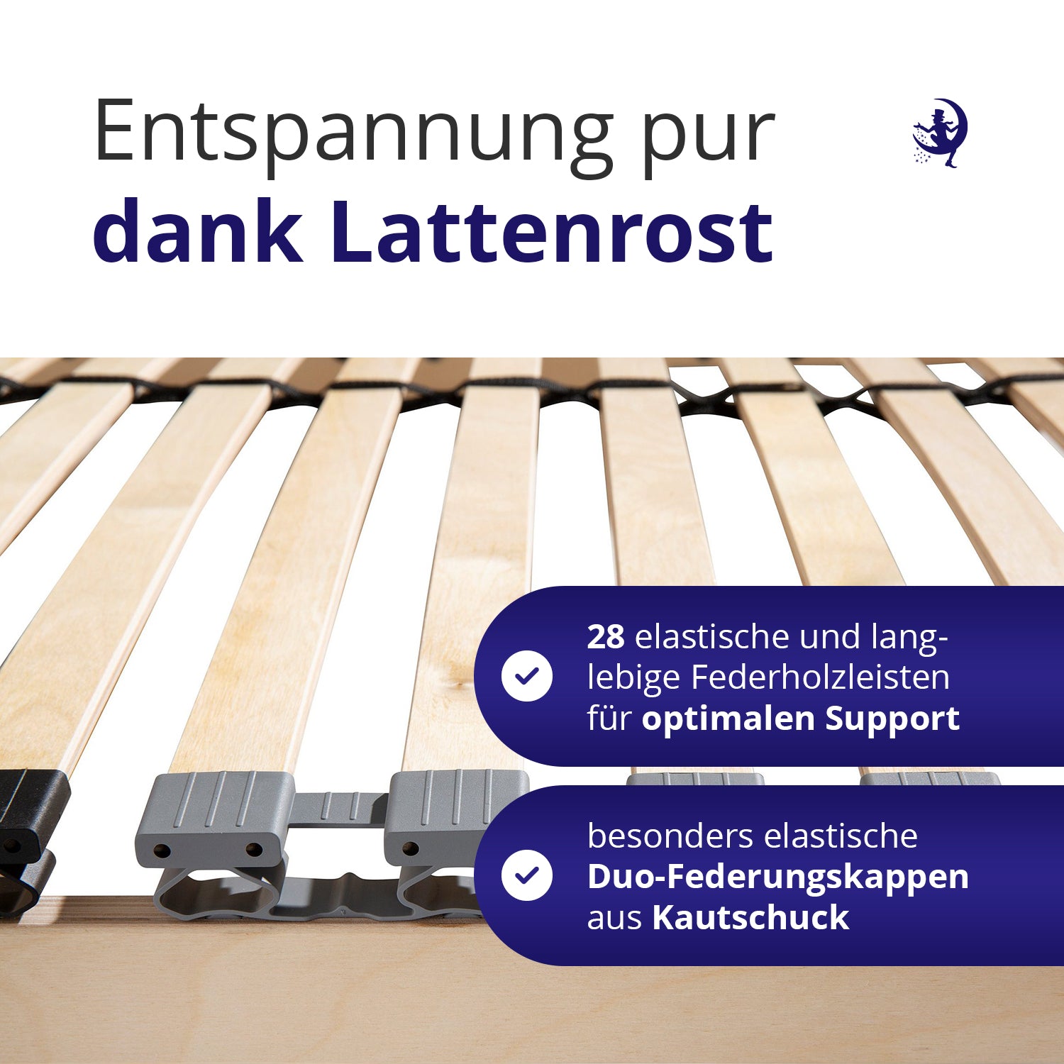 28 elastische Federholzleisten mit langlebigen Duo-Federkappen aus Kautschuk langlebiger Lattenrost für optimalen Halt Mister Sandman ErgoFlex Modell