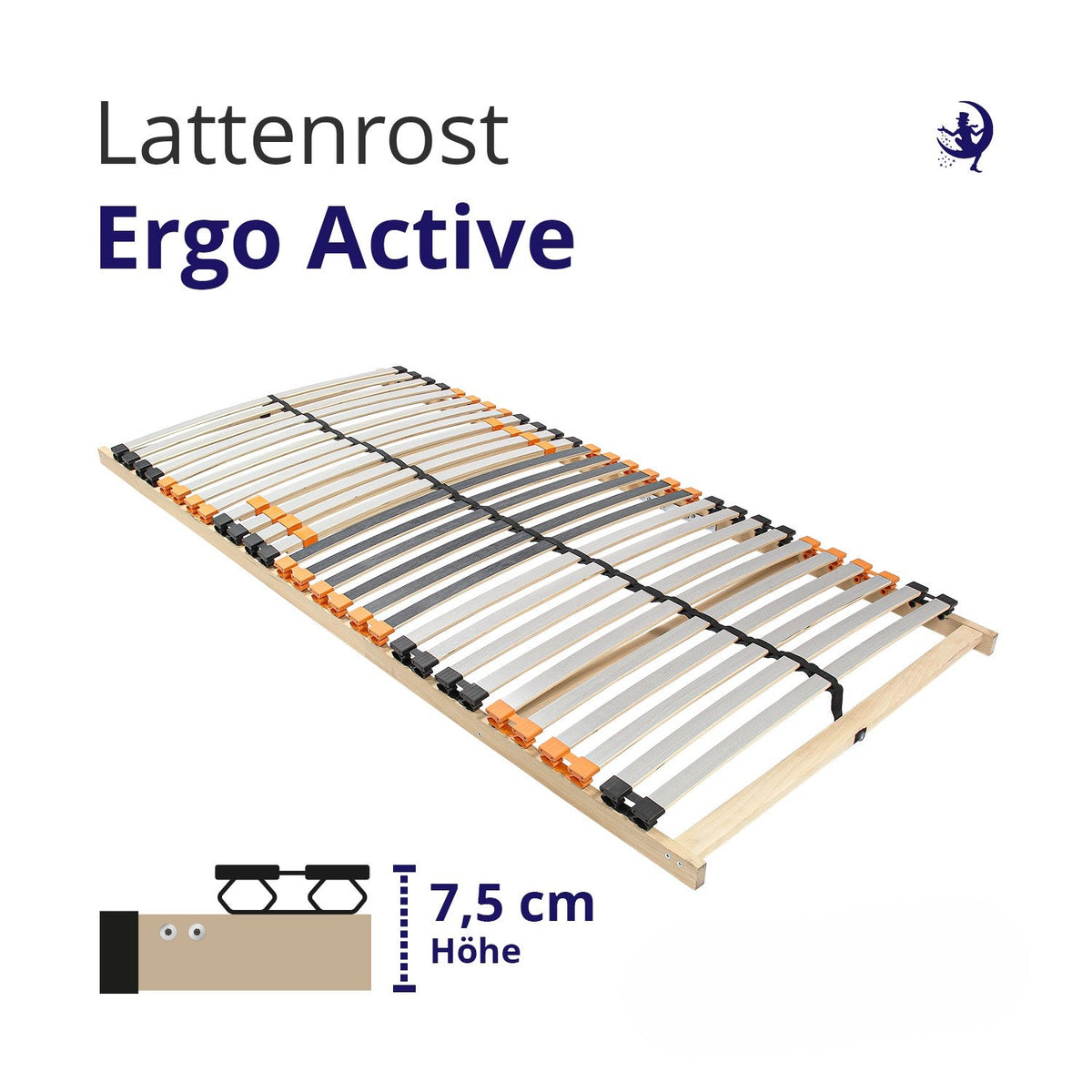 ergonomischer lattenrost 90x200 mit sieben zonen und fester kopfstuetze aus birkenschichtholz mit orange grauen federleisten für gesunden schlaf