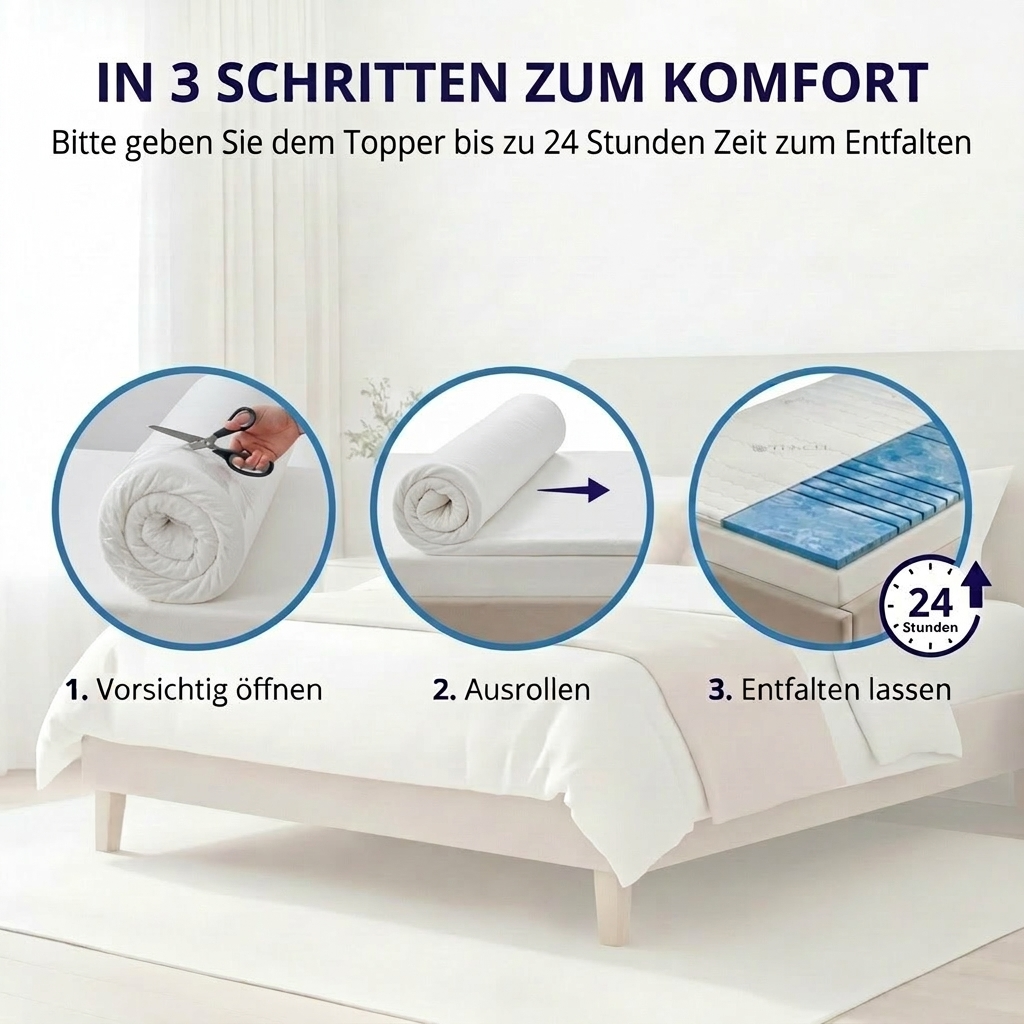gel topper 7 zonen 8cm ausrollen anleitung vakuum verpackt entfalten 24 stunden